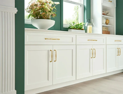 Cabinet hardware in a modern bedroom with storage
